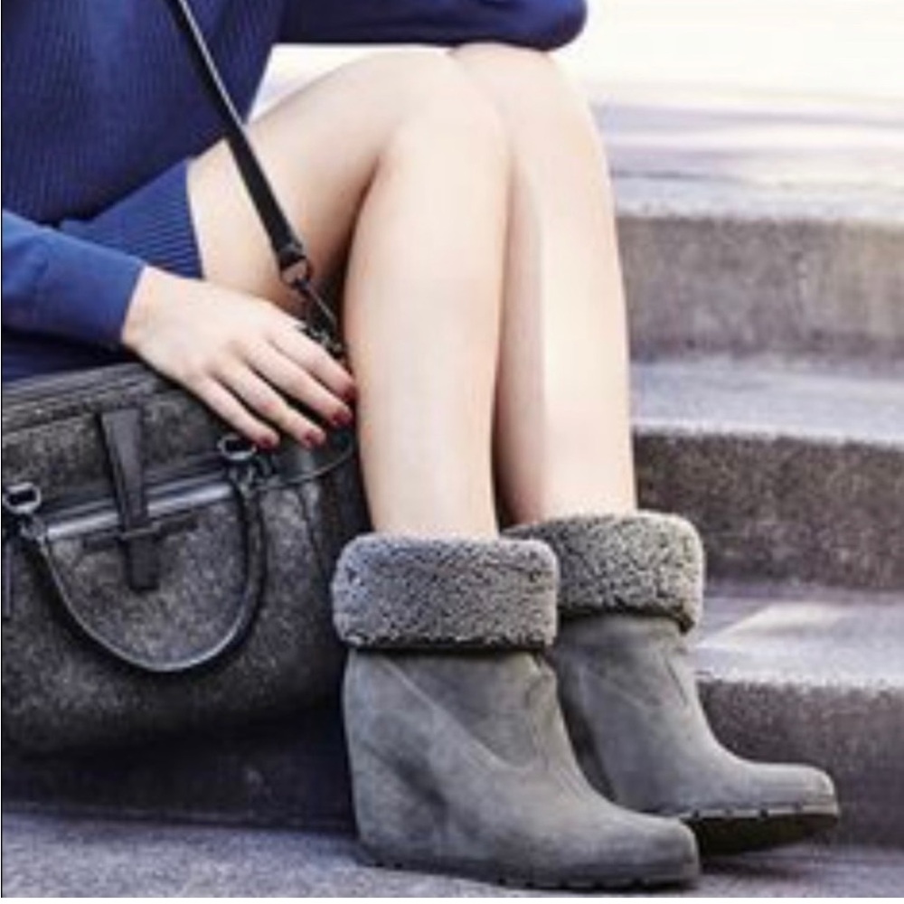 UGG Kyra Gray Suede Wedge Boots